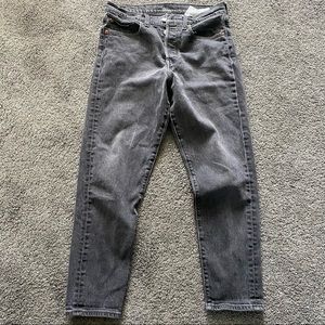 Washed Black Levi High Rise Jean with Button fly